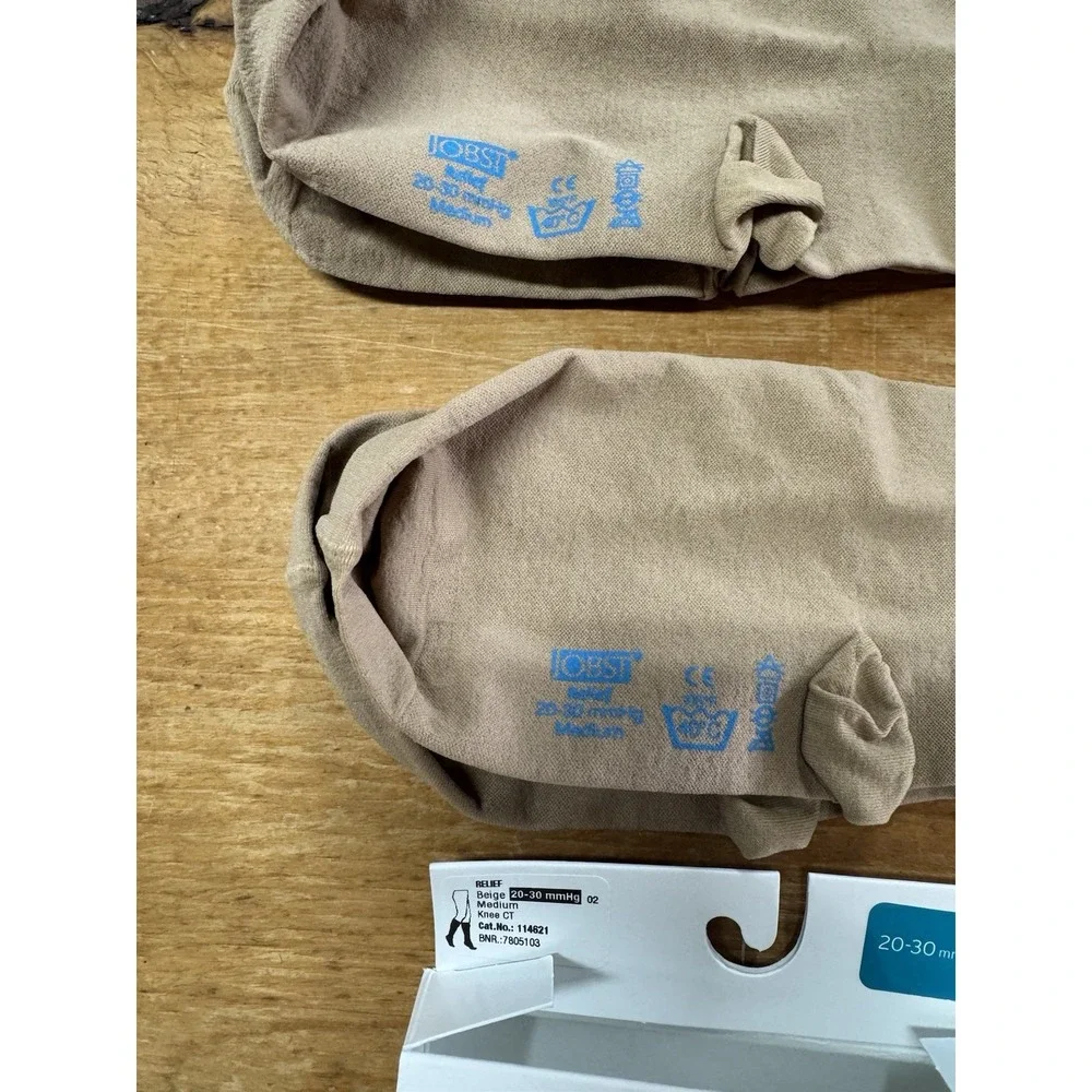 Jobst Relief Compression Stockings 20-30mmHg Medium Knee CT Beige 2 pair TubO